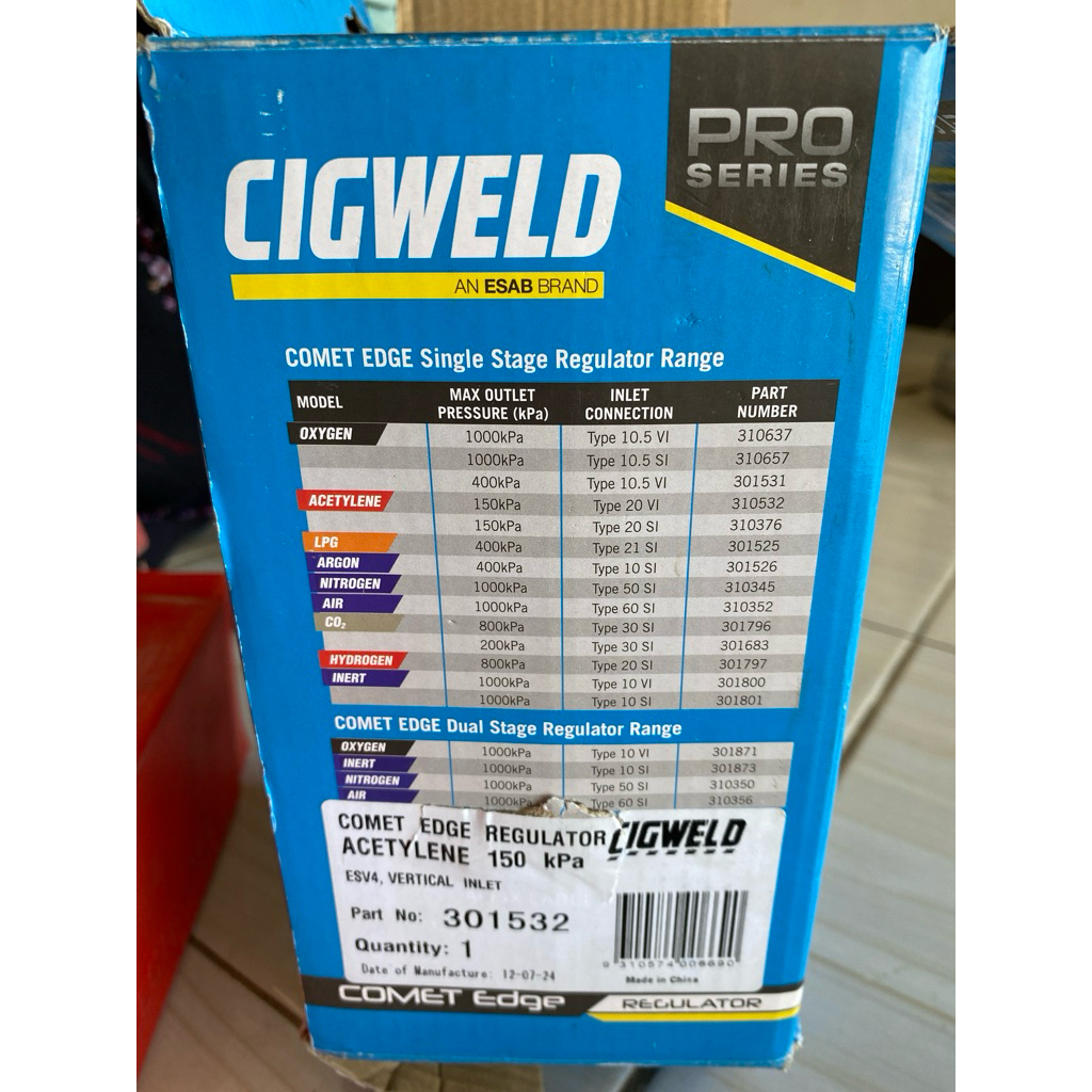 Cigweld Comet Regulator acetylene 150kpa 301532