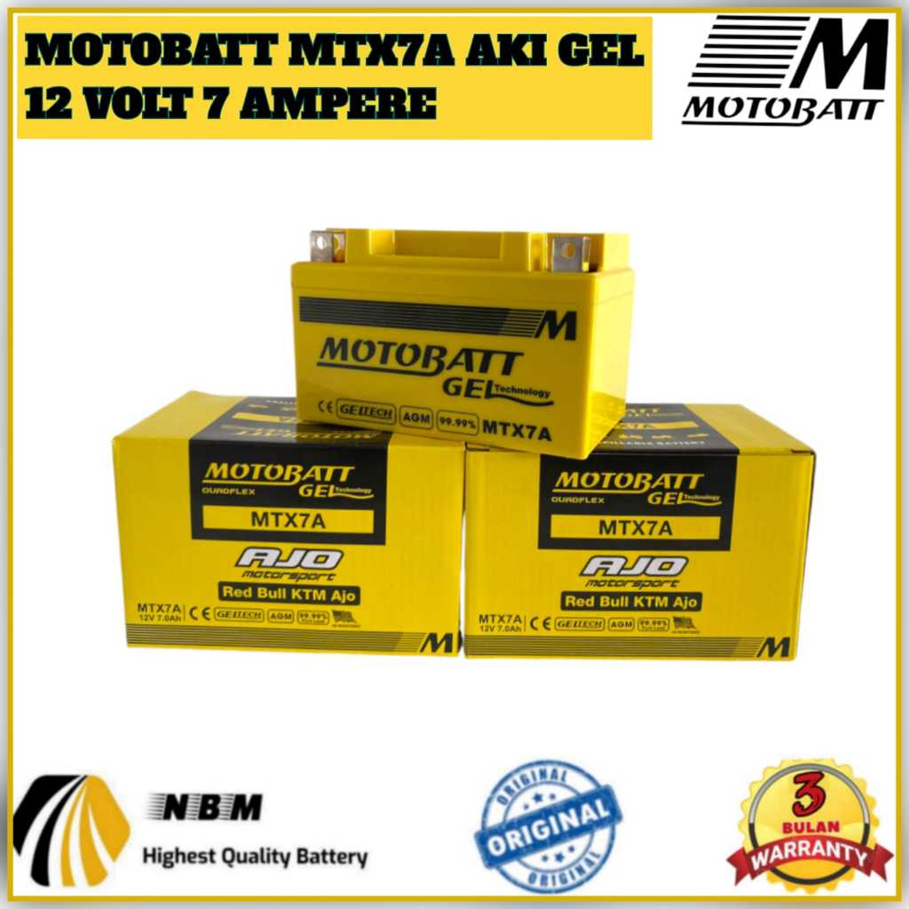 Aki Motor Ninja 250 FI/Karbu/PULSAR/PIAGIO/KYMCO Motobatt MTX7A Aki Gel Original
