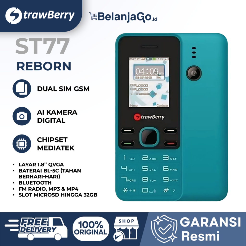STRAWBERRY - ST22 Reborn Handphone Bluetooth Dual SIM Murah Senter Musik Kamera HP Mediatek Memory U