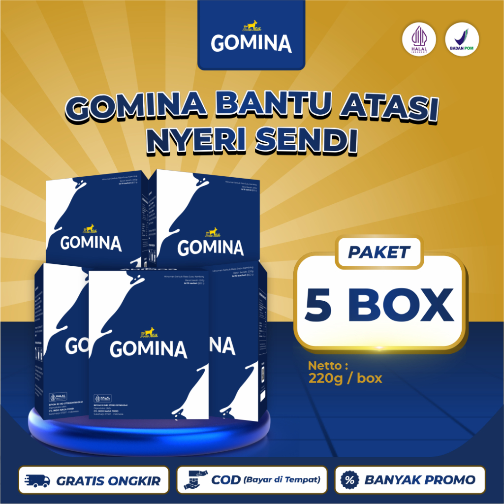 

Paket 5 Box Gomina - Susu Nyeri Sendi Formulasi Baru Dengan Spirulina Biru
