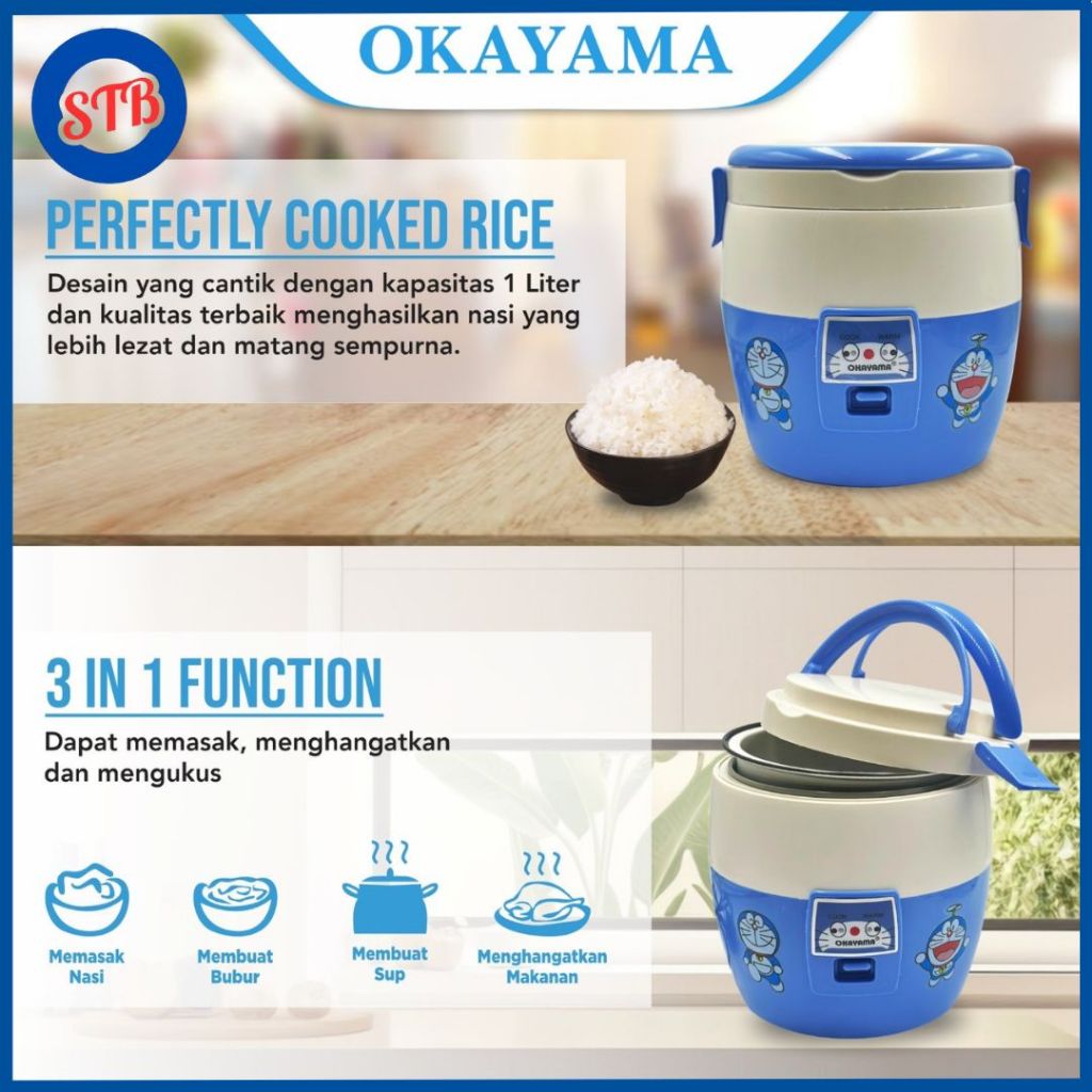 promo terbaru okayama rice cooker 1 liter ok-101 magic com mini / portable / travel version / anti
