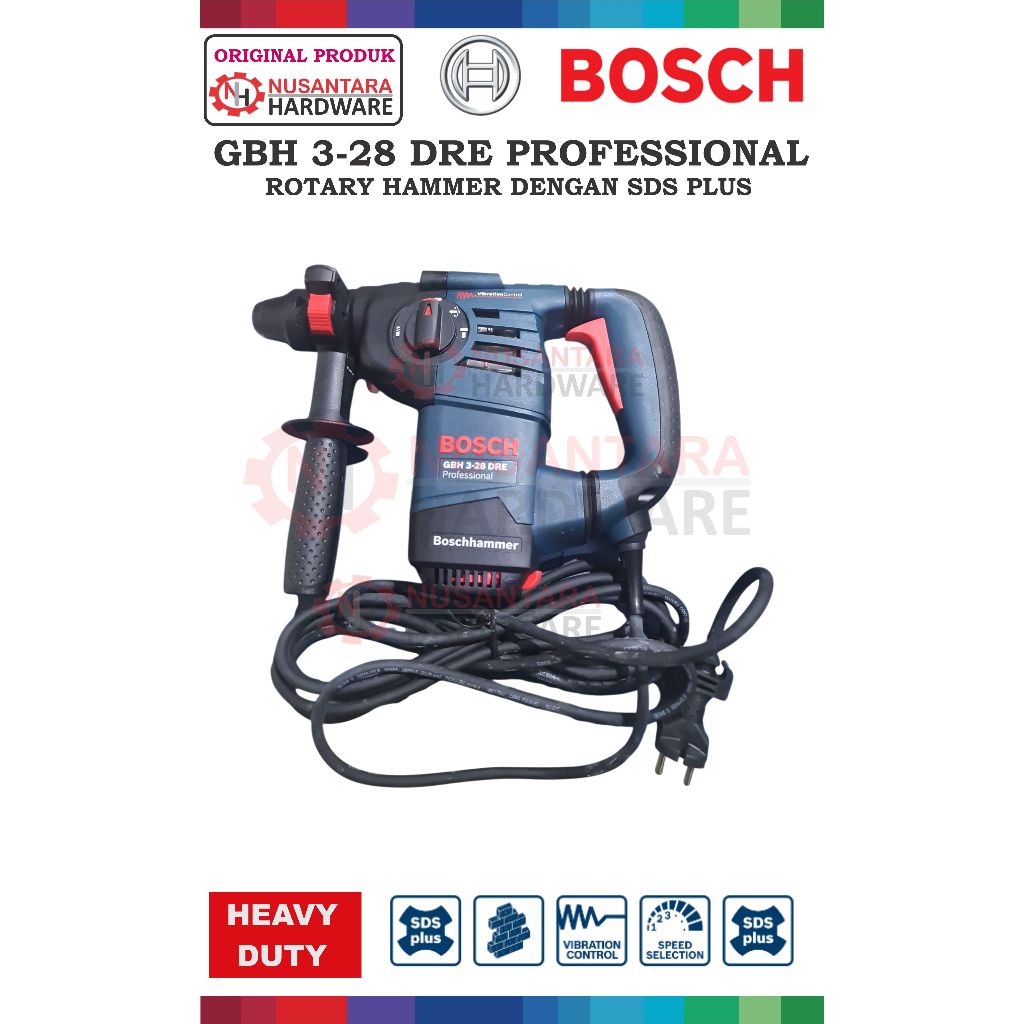 Bosch GbH 3-28 Dre Professional Rotary Hammer dengan SDS Plus, mesin bor beton bosch gbh 3-28 dre, m