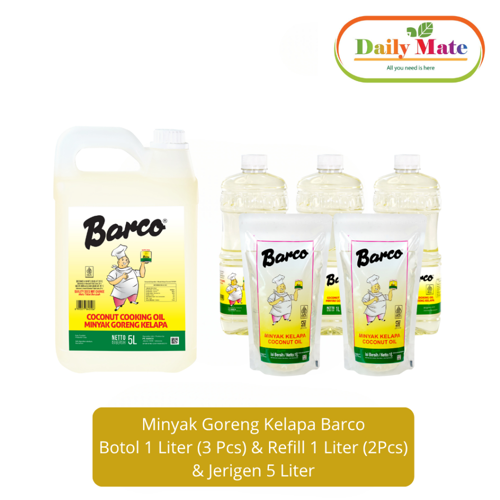 

Paket Hemat Minyak Kelapa Barco Botol 1 Liter(3Pcs) & Refill 1 Liter(2Pcs) & Jerrycan 5 Liter/Barco/Paket Hemat