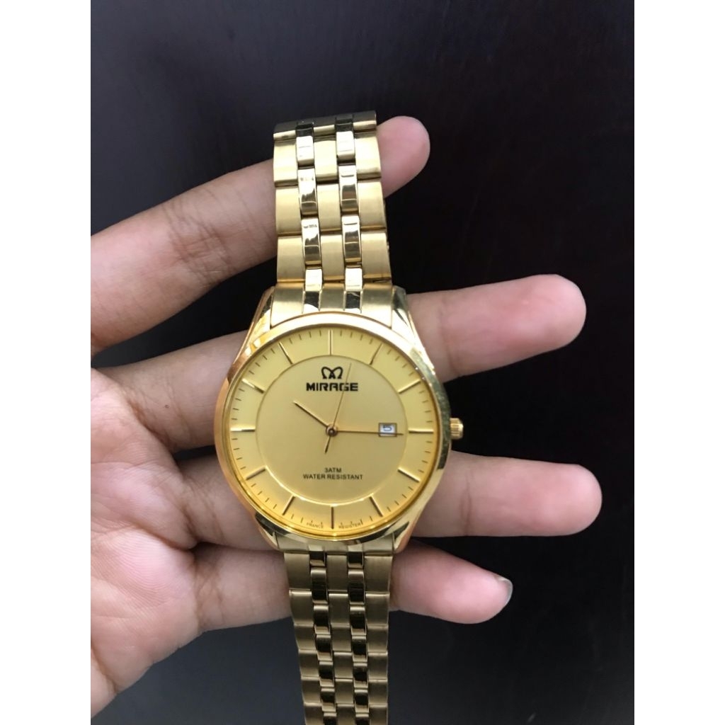 JAM TANGAN MIRAGE COWOK RANTAI GOLD