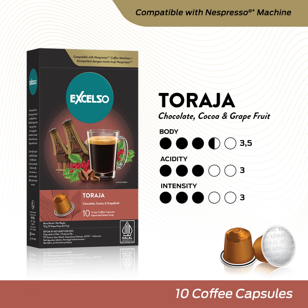 

Excelso Kopi Kapsul Toraja - Nespresso Compatible Coffee Capsule