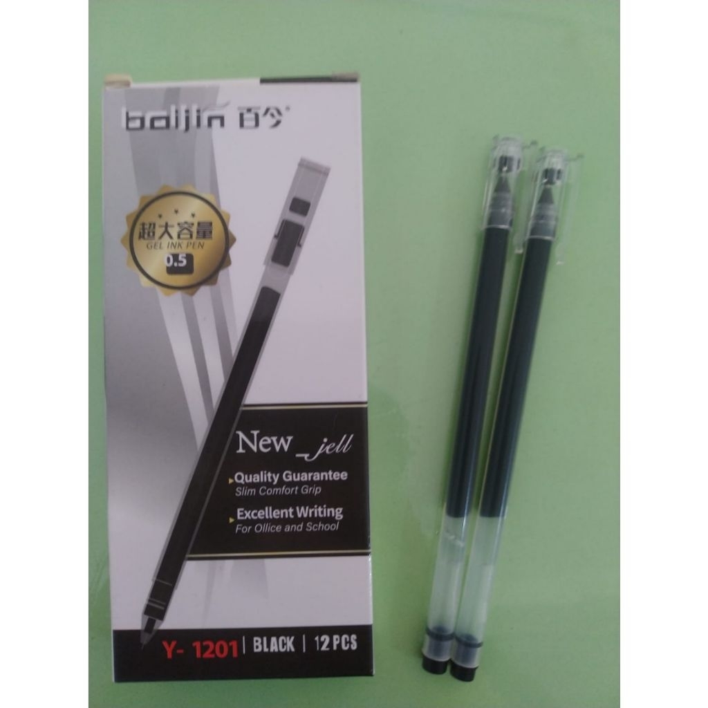 

[LJ] Pena Cair Baijin Tinta Hitam (1 Pack isi 12 pcs) - Gel Ink Pen 0.5mm Y-1201 - Pena Cair Sekolah Kantor Warna Hitam