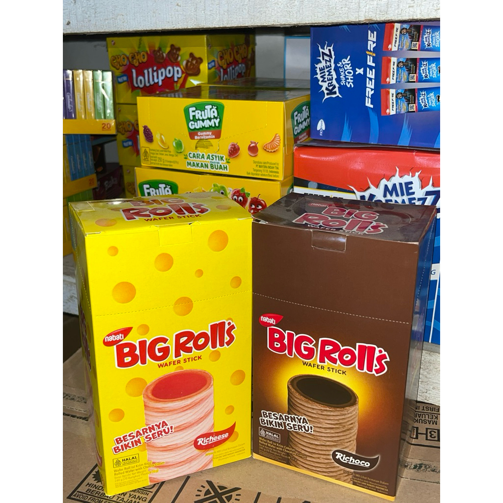 

nabati BIG Rolls wafer stick Wafer Roll isi krim keju dan coklat BESARNYA BIKIN SERU ISI 20bungkus per kotak
