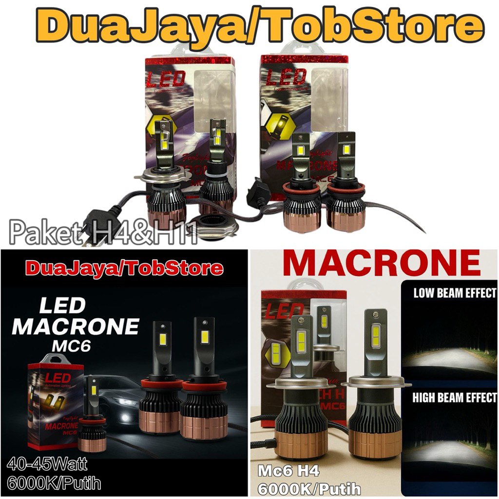 Paket Lampu Led Headlamp Foglamp Innova 2012 - 2016 Macrone Mc6 1Warna 6000K Putih PNP