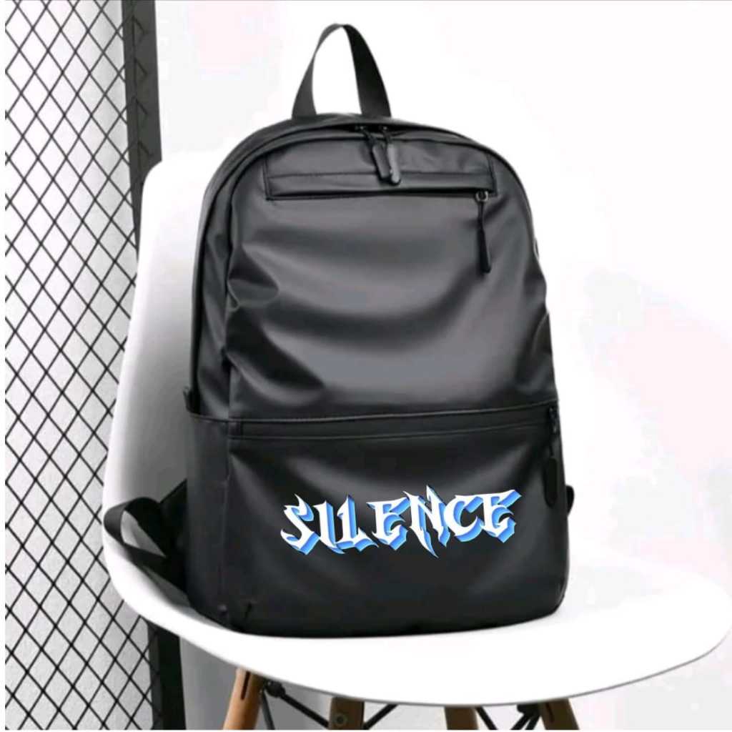 Tas Ransel Hitam Silence backpack Distro Gendong Pria Wanita Sekolah Waterproof Kulit PU