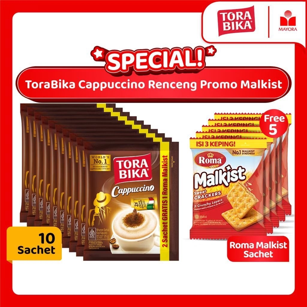 

Torabika Cappucino 1renceng isi 10pcs Gratis Malkist 5pcs