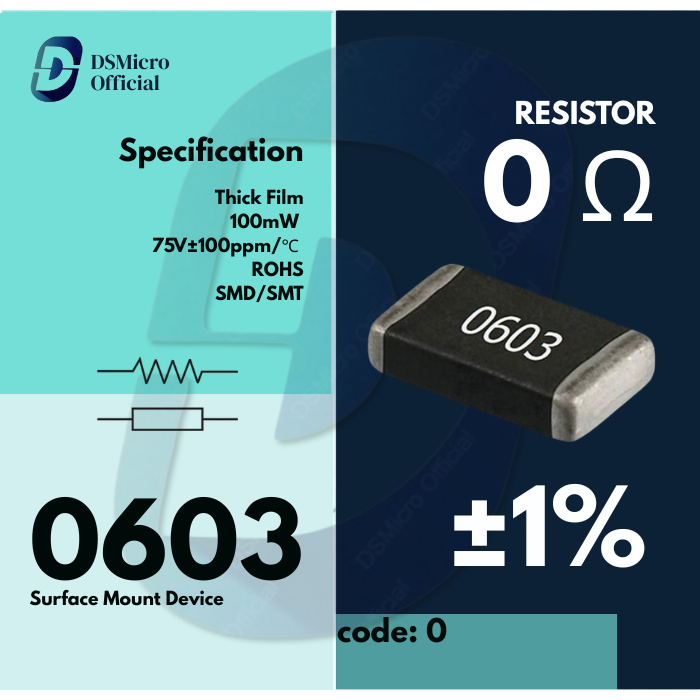 0 10 100 220 330 470 1K 1K5 2K2 4K7 5K1 10K 47K 100K 1M 0603 ±1% Thick Film Resistors SMD Chip Resis