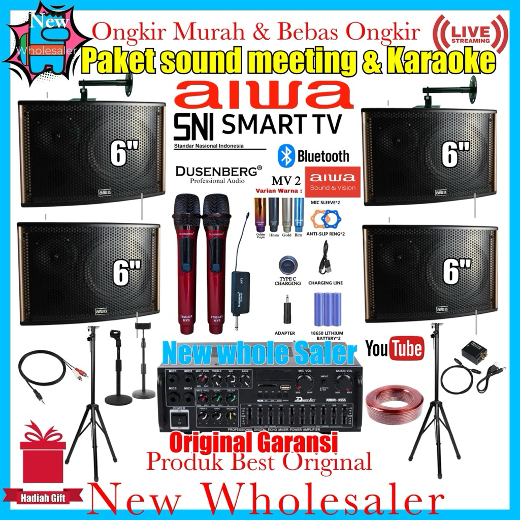 Paket 1 set 4 titik sound system Meeting dan karaoke aiwa 6" Original
