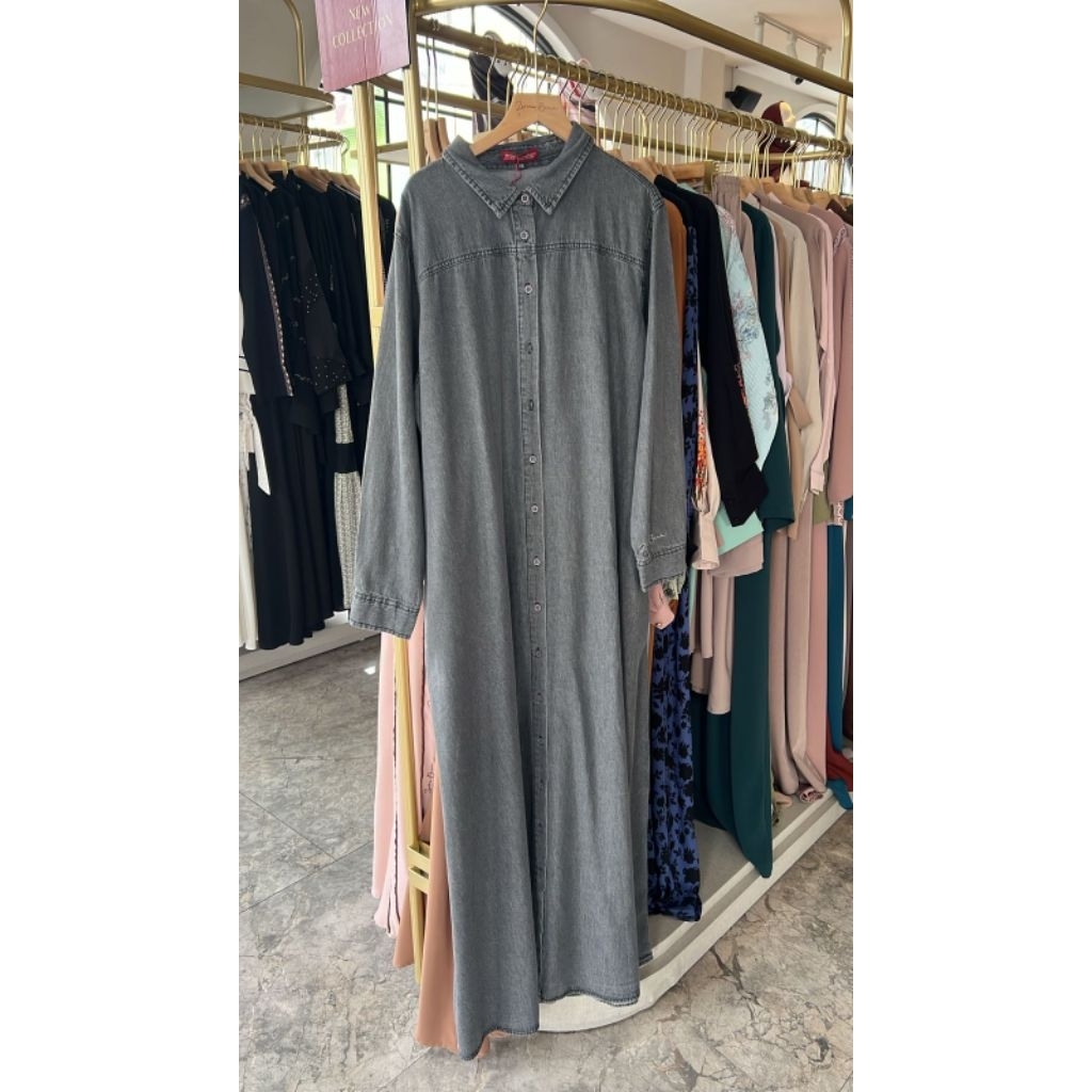 dress denim, gamis denim, dress jeans, denim jeans