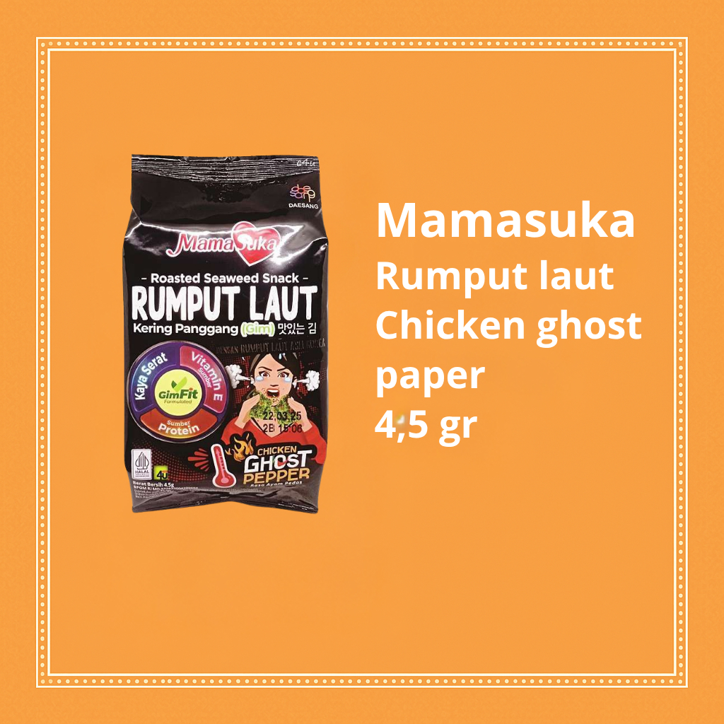 

Mamasuka Rumput Laut Panggang Chicken Ghost Pepper 1 pcs – Snack Rumput Laut Ekstra Pedas dengan Sensasi Ayam Gurih