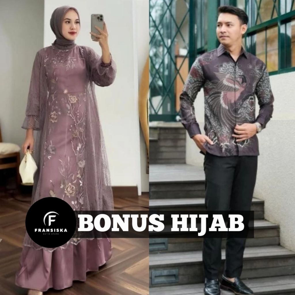(ADA JUMBO) Batik Couple Gamis Brokat Terbaru Couple Kondangan Couple Tunangan Modern Jumbo,Dress Br