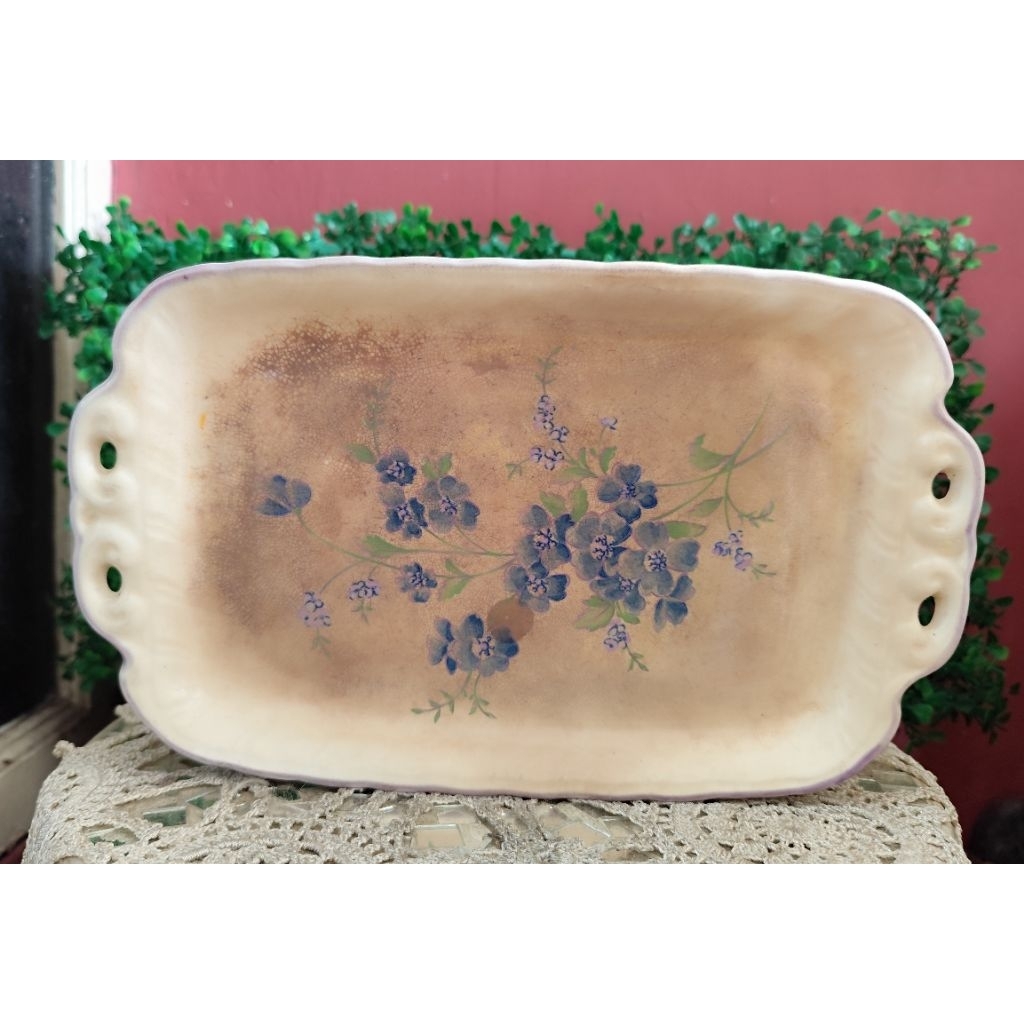 Piring kue antik model Nampan mini keramik Jepang Vintage bunga biru retak seribu klasik MINUS kecok