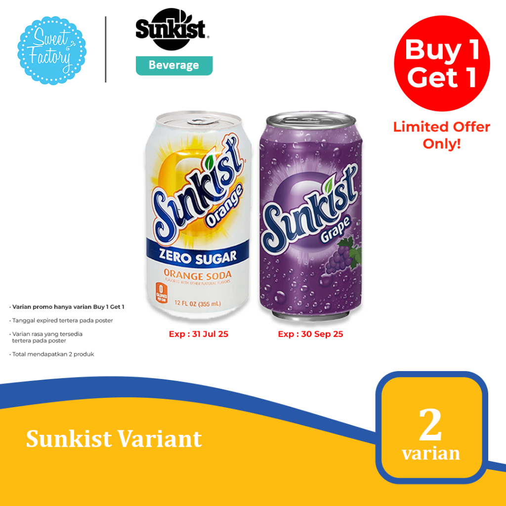 

Sunkist Soda Series – Minuman Bersoda Segar 6 Varian Rasa (355ml)