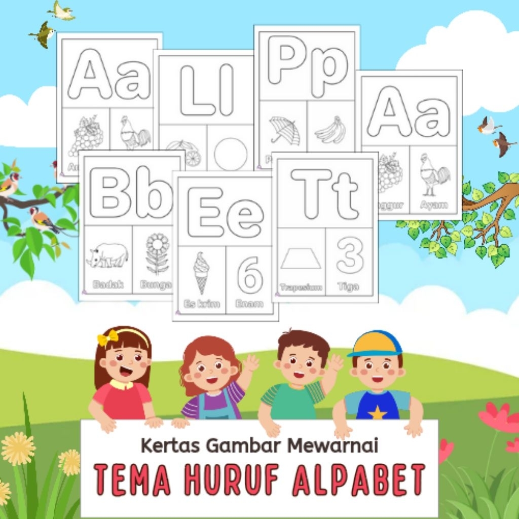 

26 LEMBAR KERTAS MEWARNAI ANAK HURUF ALPHABET (READY LANGSUNG KIRIM)
