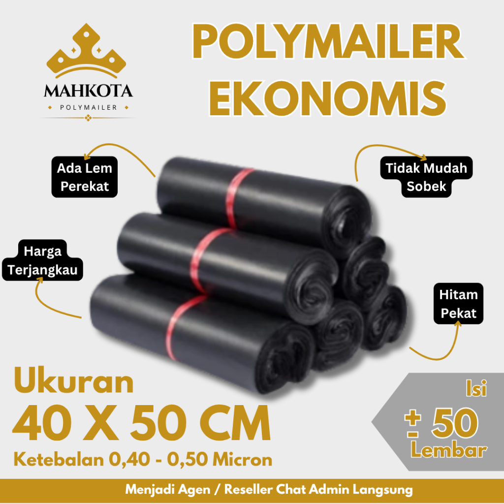 

Plastik Packing Murah Polymailer Ekonomis 40X50 isi 50 lbr – Tebal, Anti Sobek, Lem Kuat