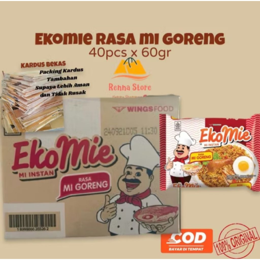 

EkoMie, MI INSTAN Rasa Kaldu Ayam dan Rasa Mi Goreng.