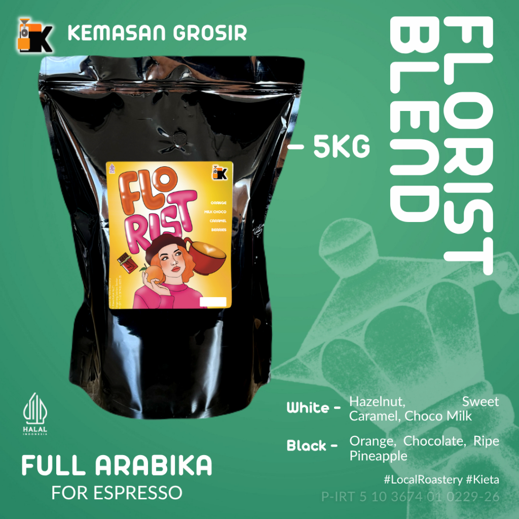 

Kieta Roastery - Biji Kopi Florist Blend 5kg / Bubuk Arabica Roasted Coffee Bean Espresso Based
