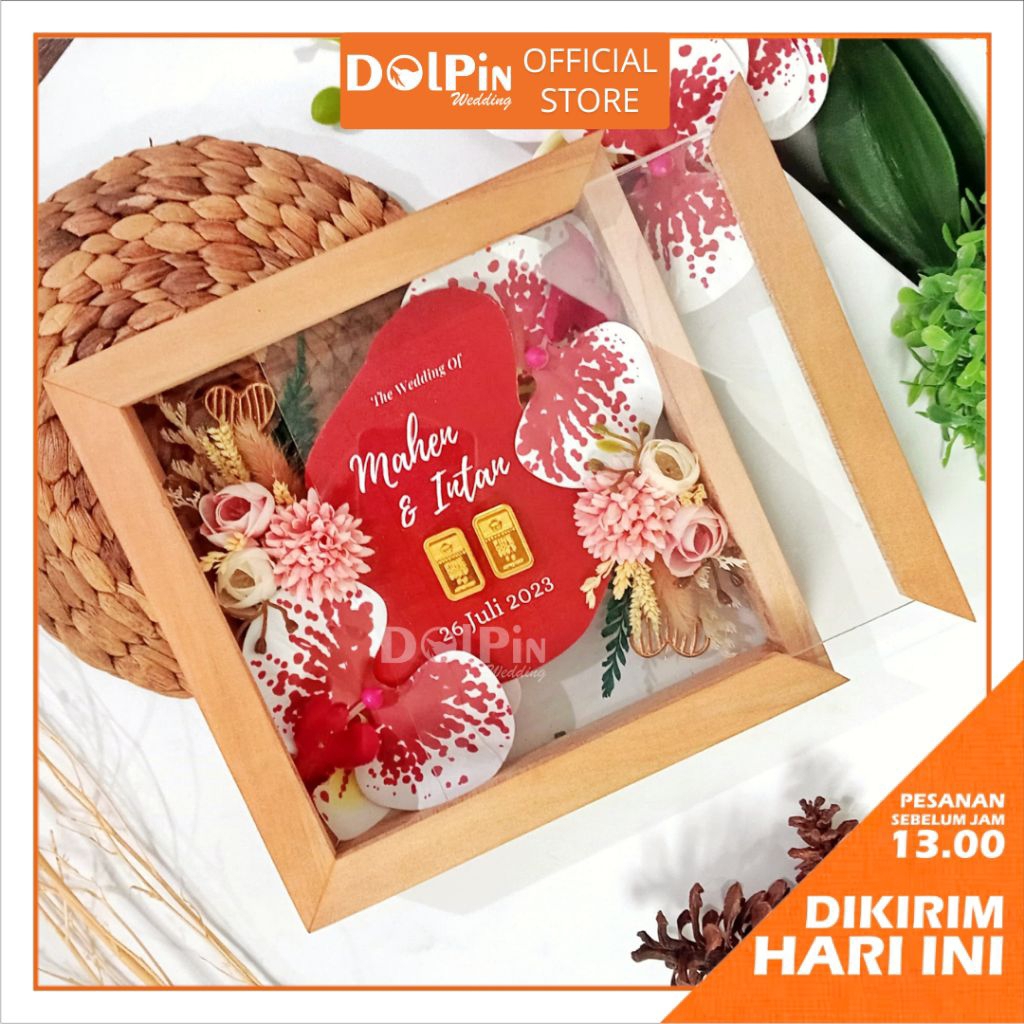 Pigura Kayu Double Akrilik Sliding untuk Mahar Logam Mulia - K.MHR.SLIDING