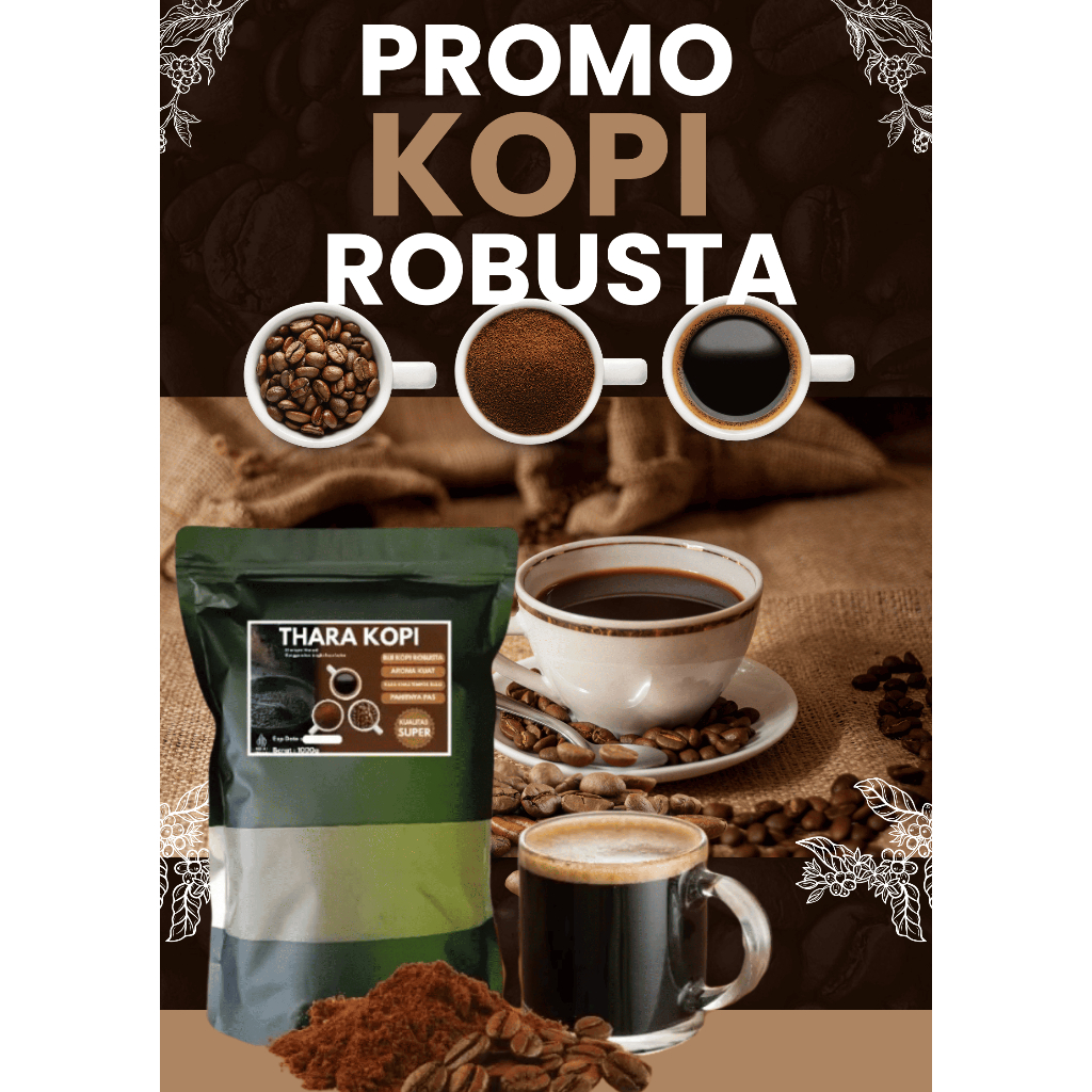 

Kopi Robusta Bubuk 1kg – THARA KOPI Aroma Kuat, Rasa Klasik, Pahit Pas, Kopi Hitam Tradisional