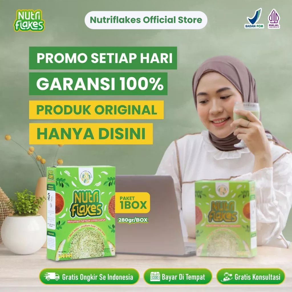 

Nutriflakes Minuman Serbuk Umbi Garut Atasi Permasalahan Asam Lambung 280gr