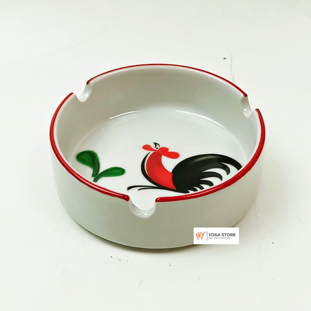 Asbak Rokok Keramik Tebal Motif Ayam Jago Kedaung  1 Pcs