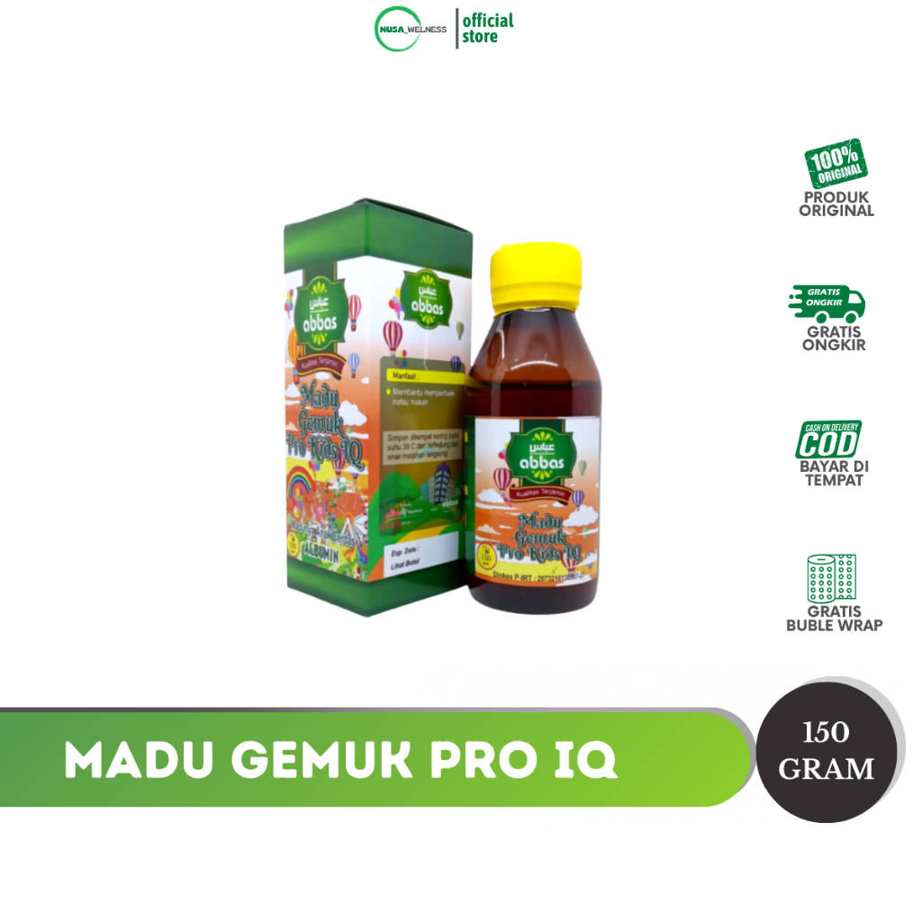 

MADU GEMUK PRO KIDS IQ ABBAS | rahasia anak cerdas & gemuk sehat | madu anak herbal original 150ml | BPOM | bisa COD