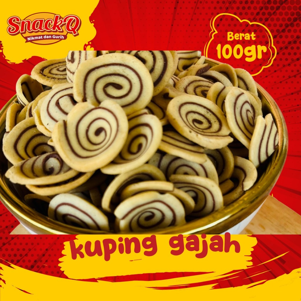 

Snackq.id - Kuping Gajah Gurih Manis 100gr / Renyah / Kuping Mini / Kue Jadul