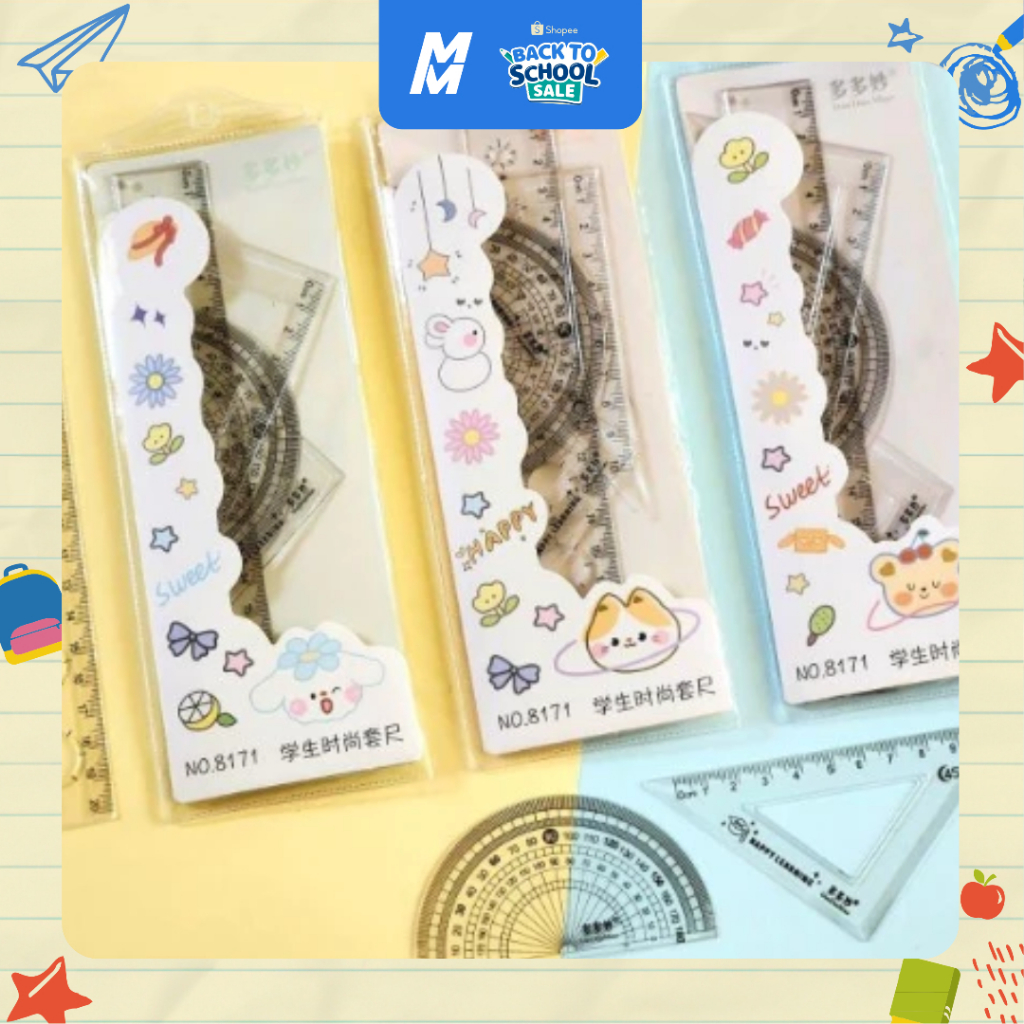

Penggaris Set 20 cm Fancy | 1 Set Isi 4 Pcs | Penggaris Siku Segitiga Busur