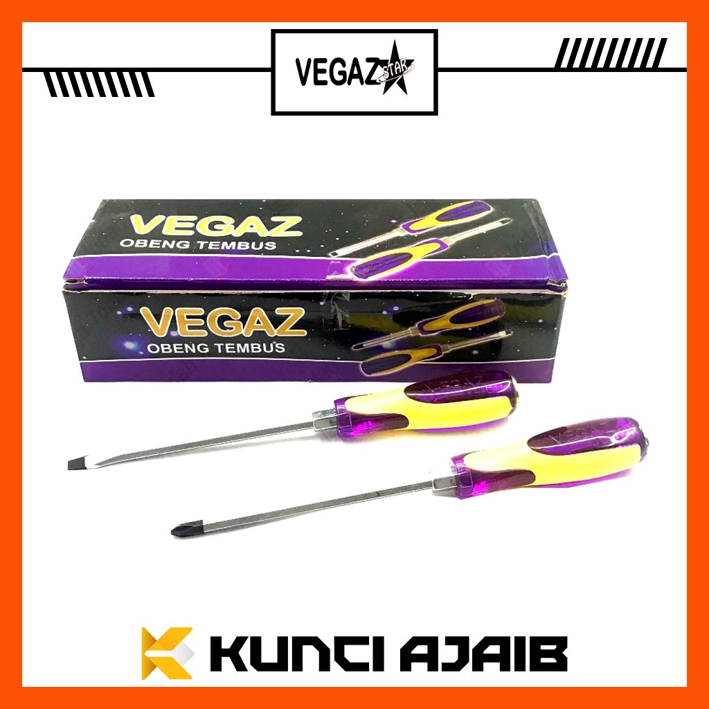 VEGAZ Obeng TEMBUS Gagang Plastik 6 Inch PLUS MIN (+) (-) Ketok Gedor Screwdriver