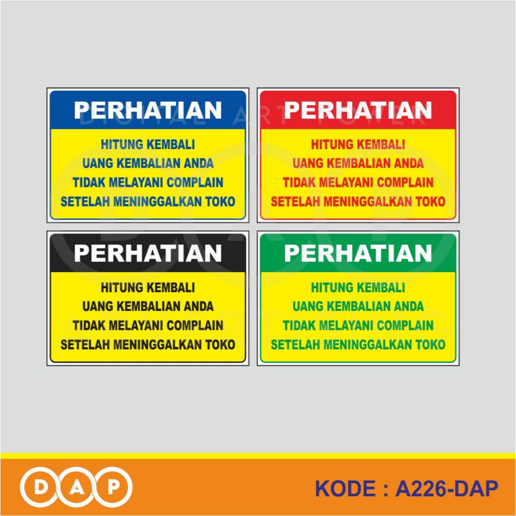 

A226 - Acrylic Sign, Stiker Akrilik Hitung Uang Kembalian Anda, Tahan Air, Termurah, dan Bisa Custom