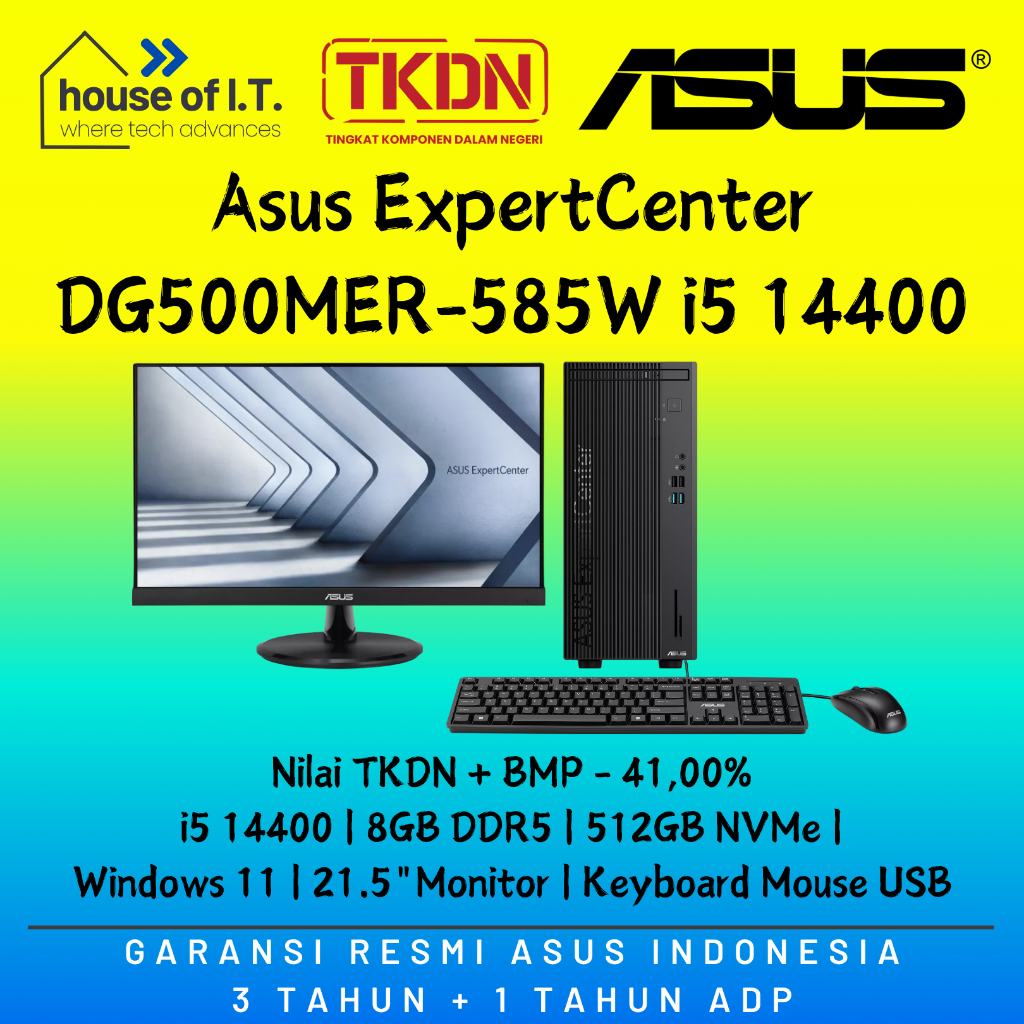 PC TKDN ASUS DESKTOP PC DG500MER-585W i5 14400 8GB DDR5 512GB NVMe Windows 11 21.5"Monitor - PC TKDN