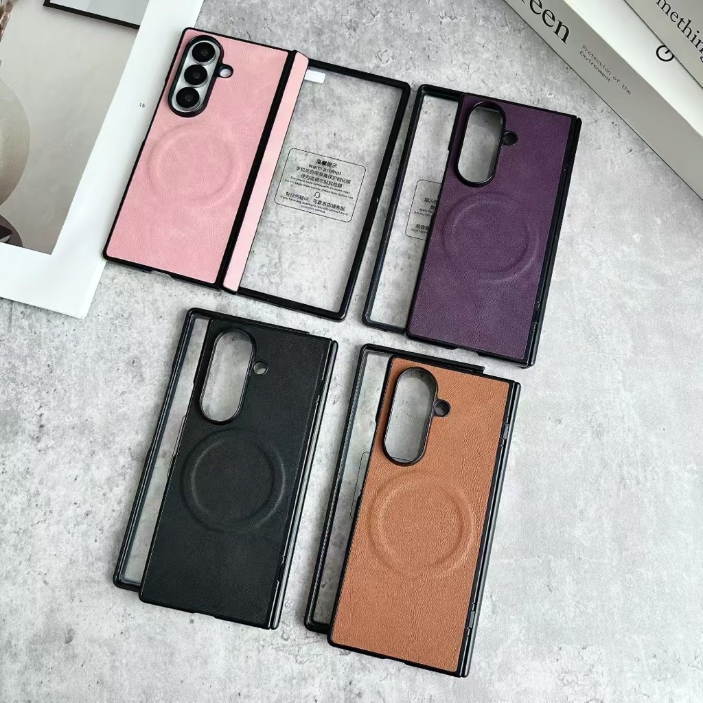 Case Samsung Zfold7 Magsafe Kulit Leather Kaca Layar Depan Pelindung Lipatan Mewah New Terbaru Hp Cu