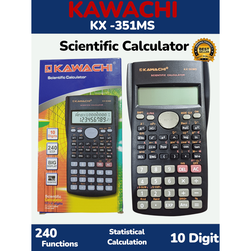 

Kawachi KX-351MS Kalkulator Ilmiah 10 Digit -240 fungsi scientific calculator - solar baterai