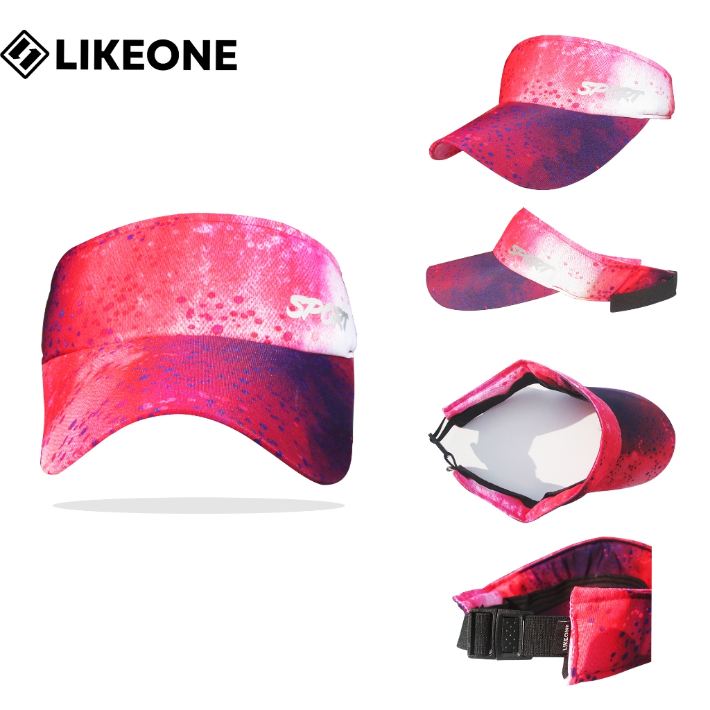 Topi Olahraga Wanita Merah Corak Biru  Topi Wanita Senam Jumba Jogging Premium Terbaru 2025