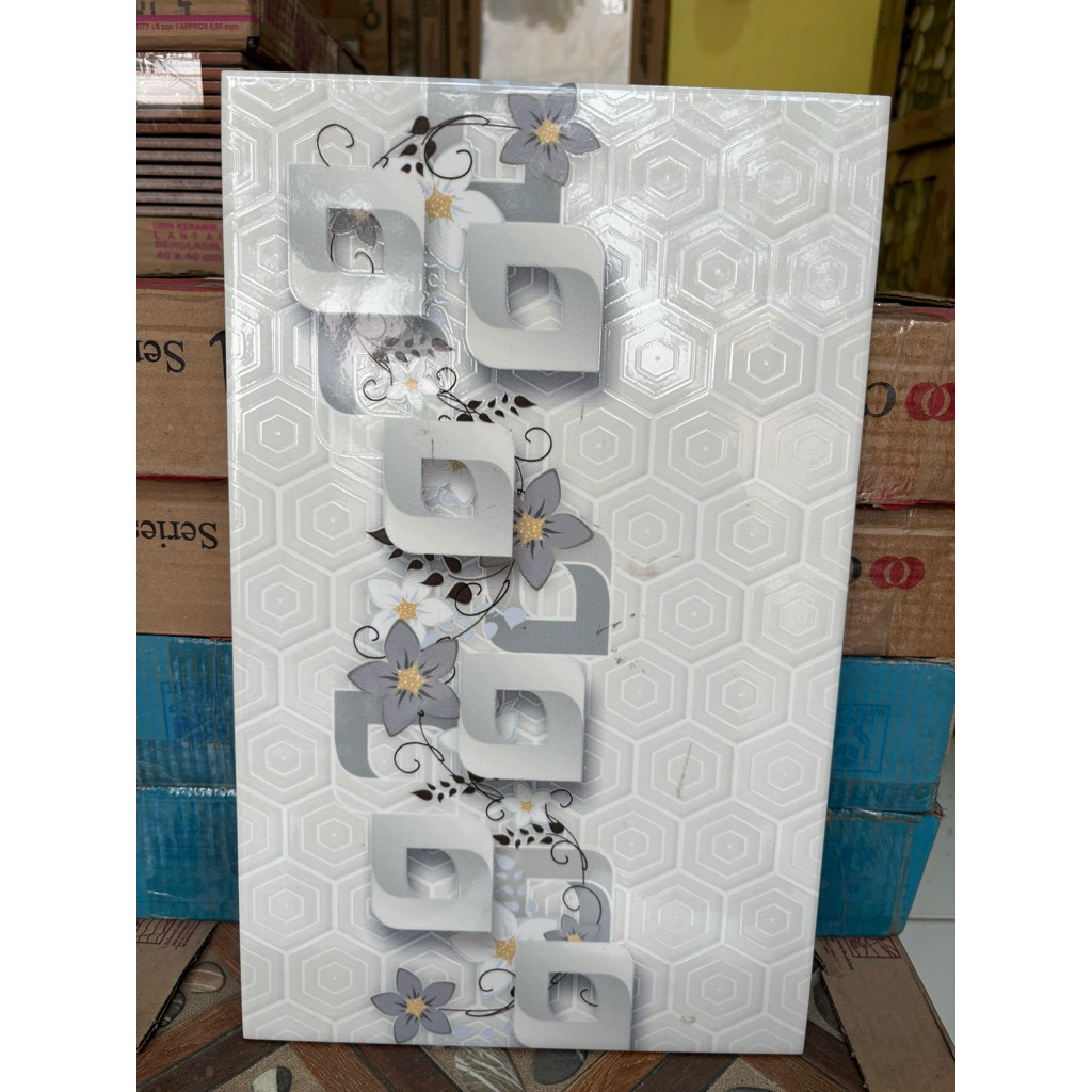 Keramik Dinding 40 x 25 // Bunga Biru // Glossy
