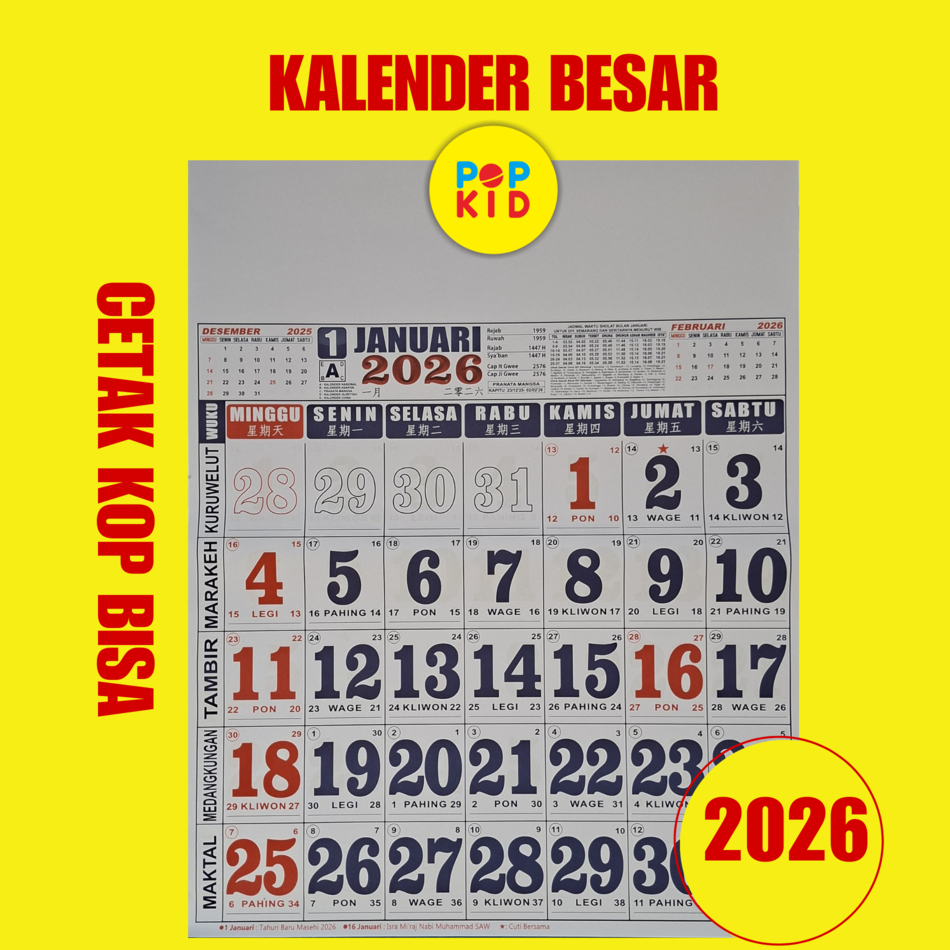 

KALENDER KERJA SUPER JUMBO 2026 12 LEMBAR SERI BEST SELLER