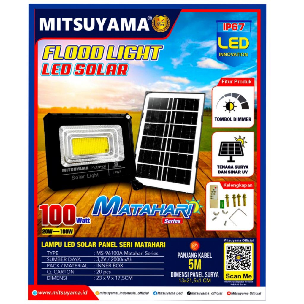 Lampu Sorot LED Solar Panel 100W MS-96100A Mitsuyama Seri Matahari