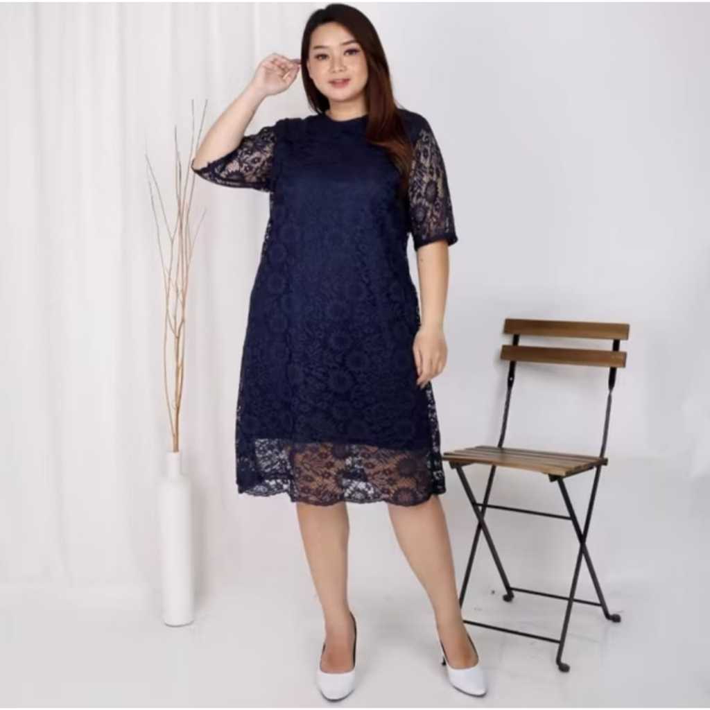 (SIZE S - XXL) Dress Big Size Brukat Jumbo Dres Brokat XXL Bigsize Dress Natal Imlek