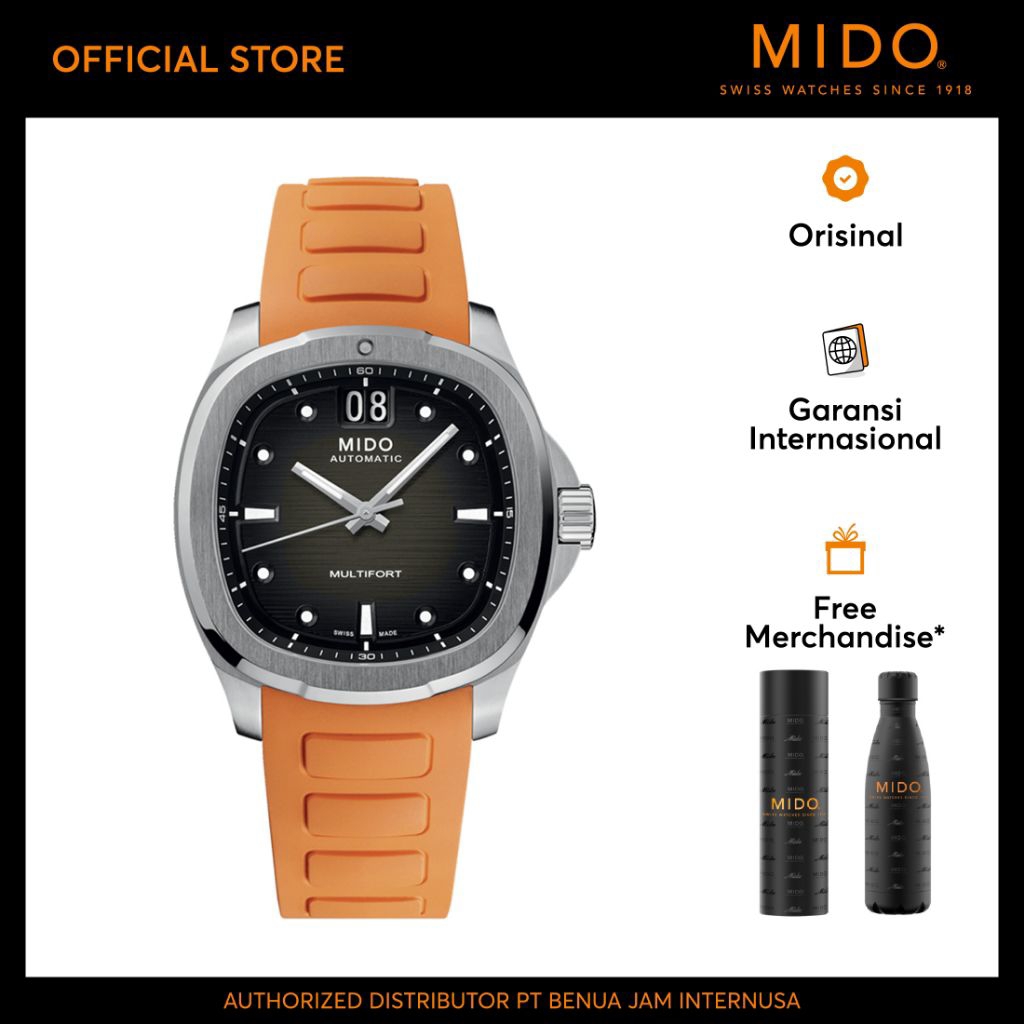 MIDO M0495261708100 Multifort TV Big Date Grey Dial Orange Rubber Strap
