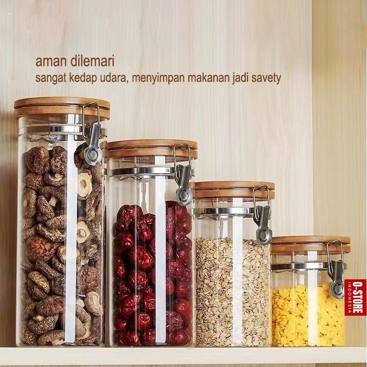 Toples Kedap Udara Toples Kaca Dan Tutup Kayu Dan Seal Toples Kopi Gula Teh Coffee Canister Glass