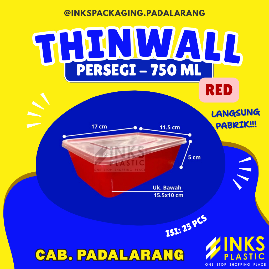 THINWALL PERSEGI PANJANG 750 ML WARNA MERAH RECTANGLE 750ML