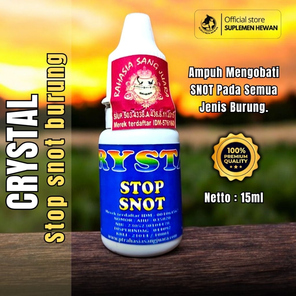 Crystal Stop Snot - Obat Snot Burung Semua Jenis 15ml - Suplemen Vitamin untuk Lovebird Murai Batu K