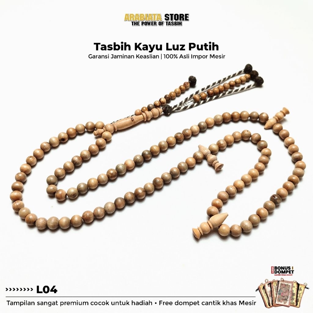 Tasbih Kayu Luz Lus Putih Asli (Jenis Kayu Tongkat Rasulullah)