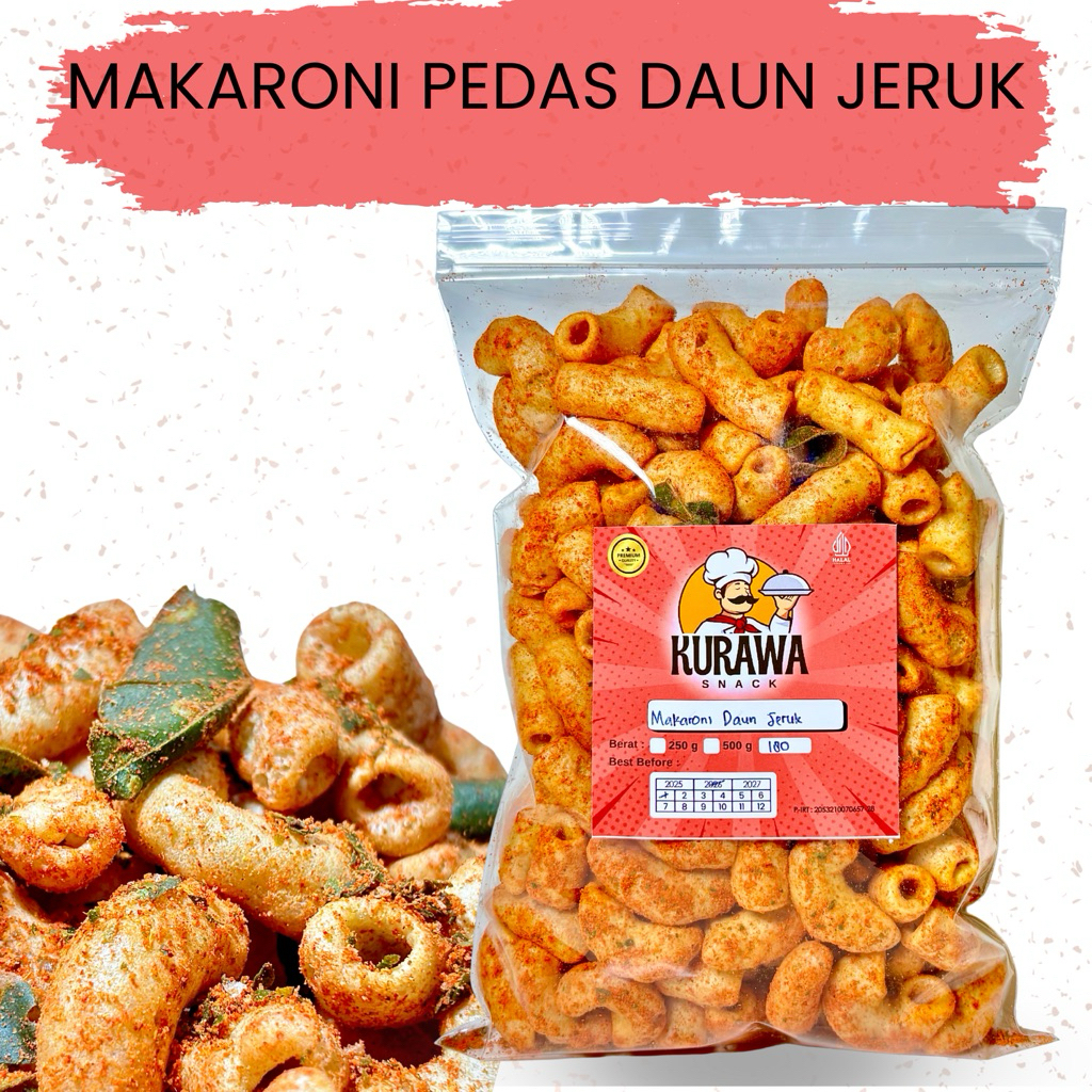 

PROMO Makaroni pedas daun jeruk 1pack 180g cemilan pedas gurih nampoll