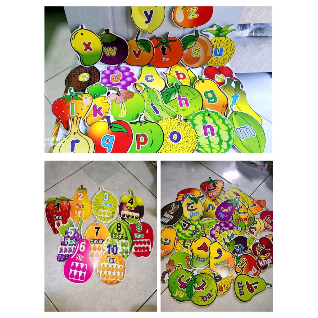 Hiasan Dinding Sekolahan Buah Abjad Buah Angka Buah Hijaiyah Tempel dinding