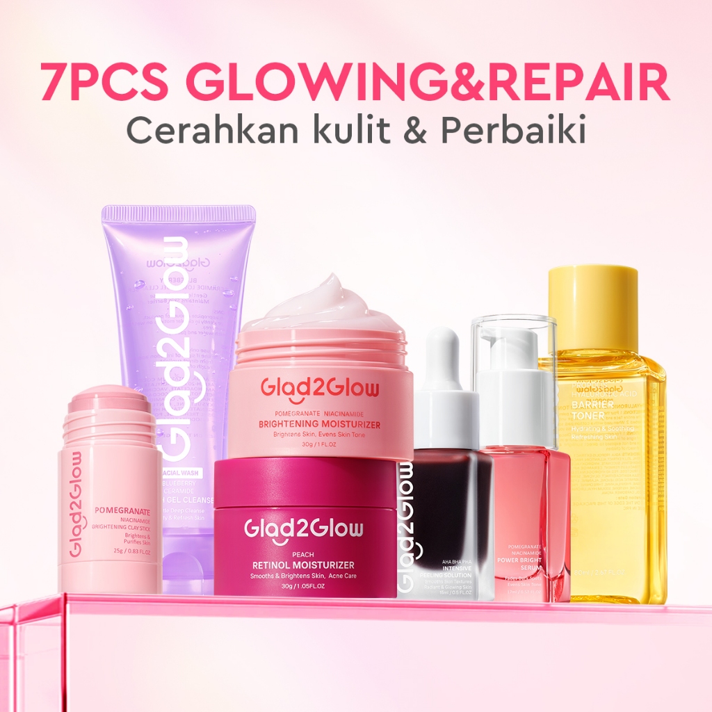 Glad2Glow Retinol Set All In 1 bundle paket Skincare-Moisturizer+Serum+Cleanser+Toner+ Clay Stick-pe